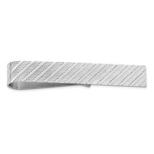 Rhodium Plated Sterling Silver Diagonal Striped Tie Bar, 7 x 50mm